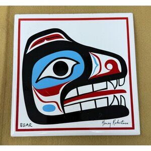 Northwest Pacific Coast Art Ceramic Tile Henry Robertson Bear 6" Cork Haisla
